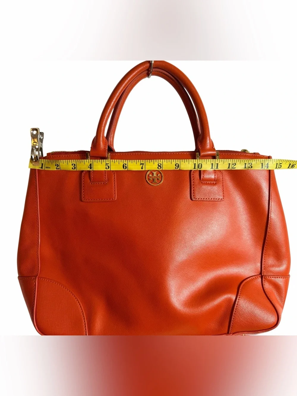 Tory Burch Amanda Orange Pebbled Leather Satchel Crossbody Bag